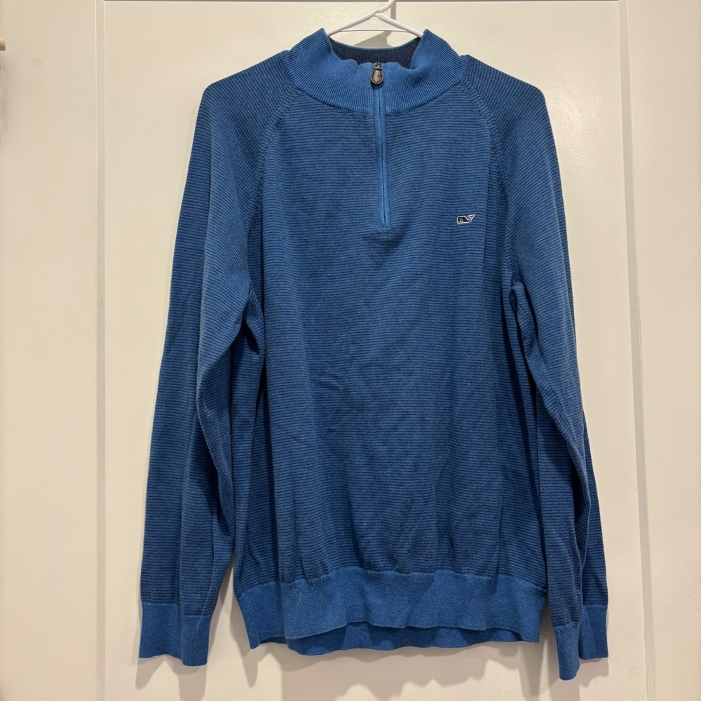 Vineyard Vines Mens Blue Textured Knit Quarter Zip Pullover Sweater Size Large